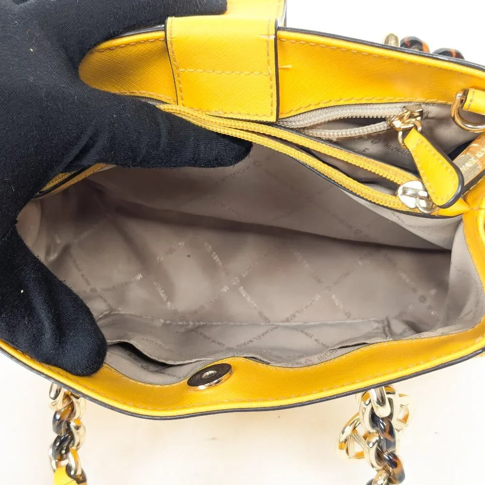 MK MICHAEL KORS Saffiano Leather Satchel Shoulder Strap Bag Yellow - Picture 14 of 16